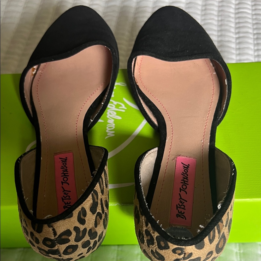 Betsey Johnson Black and Leopard D'Orsay Flats